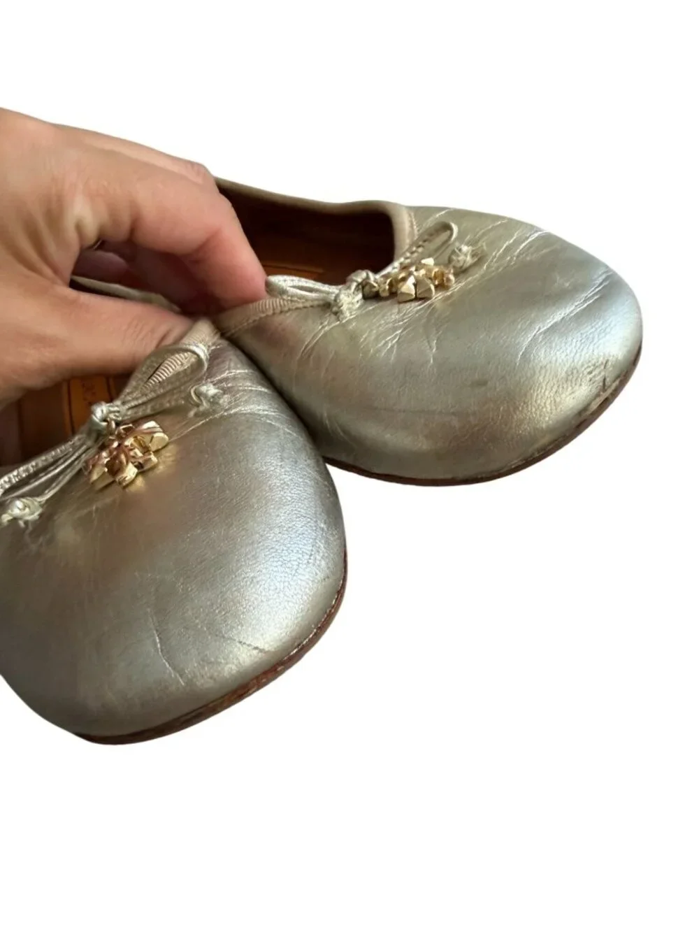 TORY BURCH Gold Leather Ballet Flats Size 8